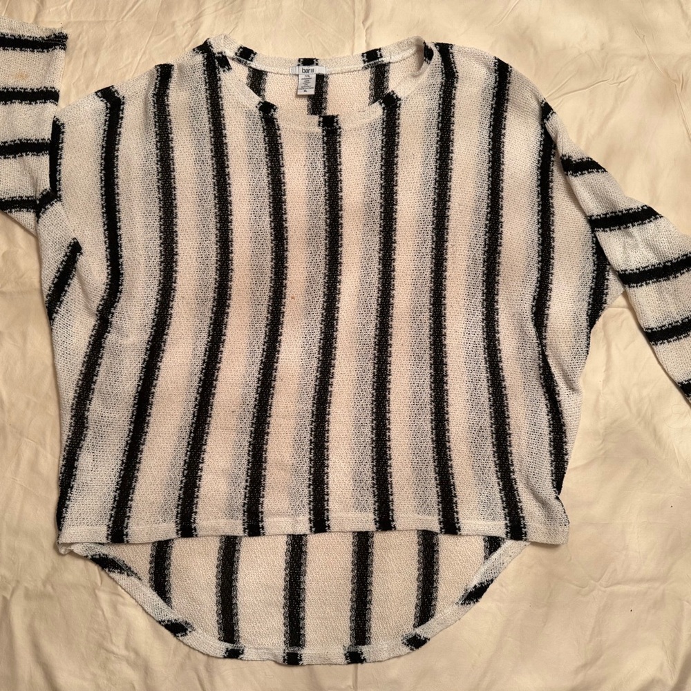 Bar III Lightweight Striped Knit Sweater - Black & Cream